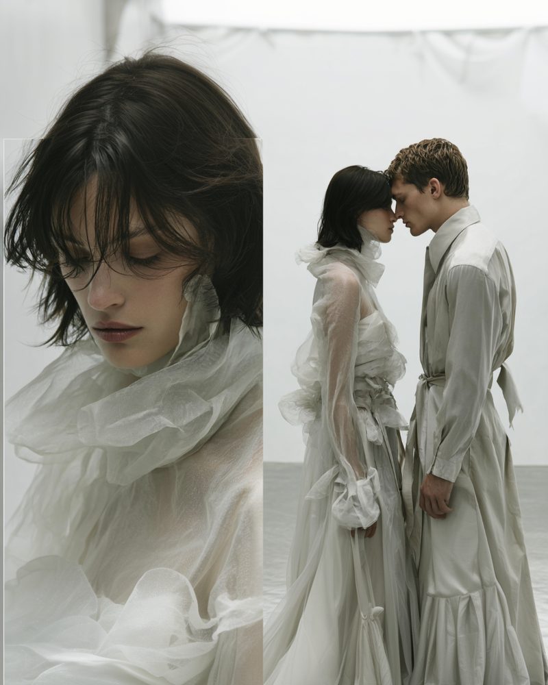 Editorial fashion image in soft grey tones